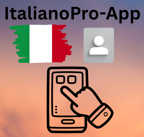 Original-Werbemotiv der ItalianoPro-App mit italienischer Flagge und Smartphone-Symbol.